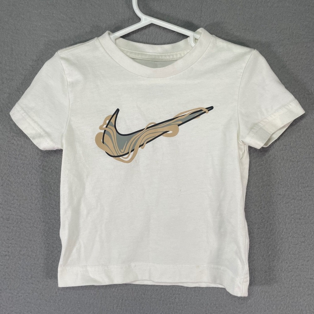 Nike Kids White Swoosh Logo TShirt Size 2T Cotton Polyester Blend